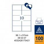 MAYSPIES 09 03 07 LABEL FOR INKJET / LASER / COPIER 100 SHEETS/PKT WHITE 99.1X57MM